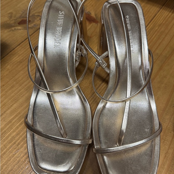 Steve Madden Shoes - Steve Madden Silver Strappy Square-Toe Heels